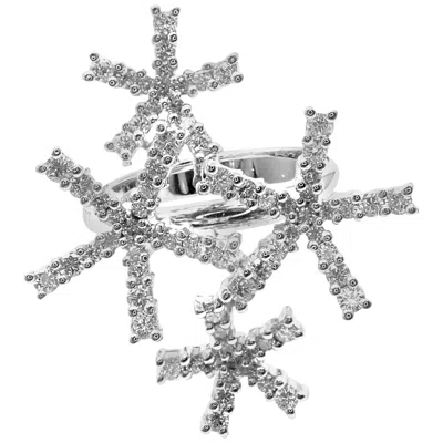 Pre-owned Damiani Diamond Flower White Gold Cocktail Ring