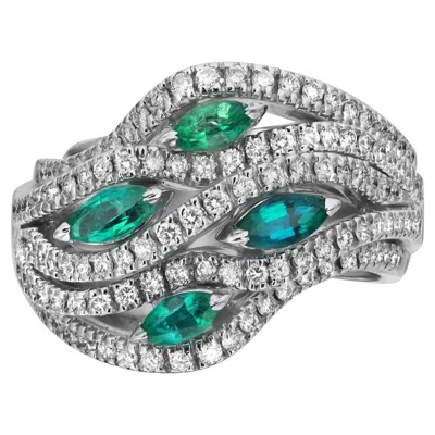 Pre-owned Damiani Emerald 0.70ctw & Diamond 0.95ctw Cocktail Ring 18k White Gold Size 7.5