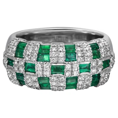 Pre-owned Damiani Emerald 1.06ctw & Diamond 0.53ctw Cocktail Band Ring 18k White Gold
