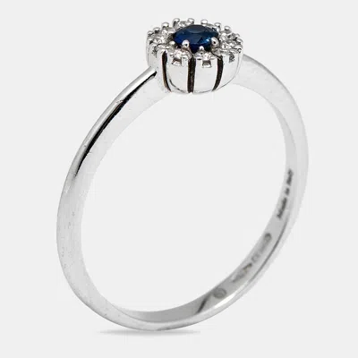 Pre-owned Damiani Margerita Sapphire Diamonds 18k White Gold Ring Size 52.5