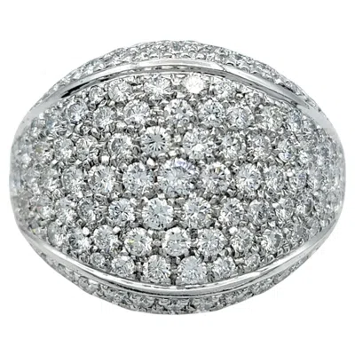 Pre-owned Damiani Multi Row Pavé Diamond Wide Domed Band Ring In 18 Karat White Gold