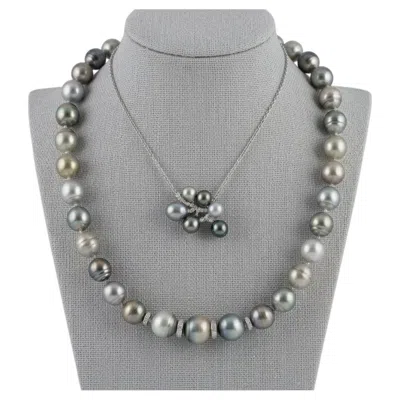 Pre-owned Damiani Natural Tahitian Pearl Necklace With White Gold And Diamond Accents