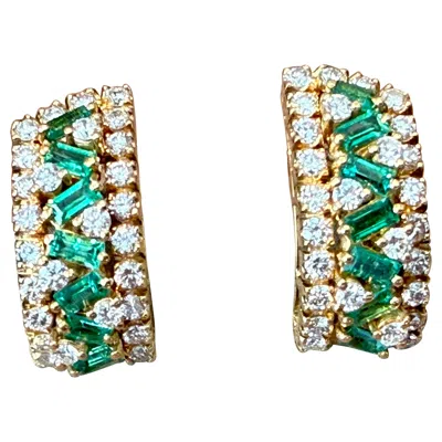Pre-owned Damiani Pair Of 18 K Yellow Gold Diamond Emerald Earclips By