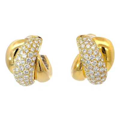 Pre-owned Damiani Pave Diamond Hoops 18k Yellow Gold