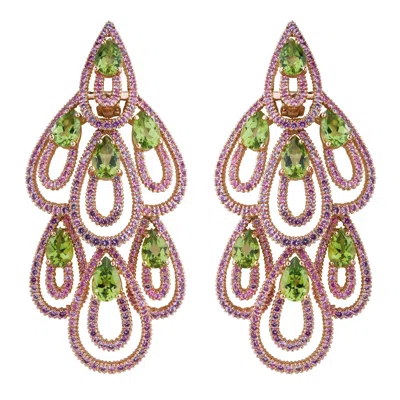 Pre-owned Damiani Pink Sapphire And Peridot Earrings