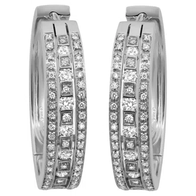 Pre-owned Damiani Round Cut Diamond Hoop Earrings 18k White Gold 1.27cttw