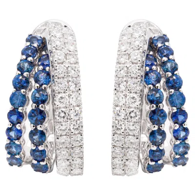 Pre-owned Damiani Sapphire And Diamond 18 Carat White Gold Multi Row Half-hoop Earrings