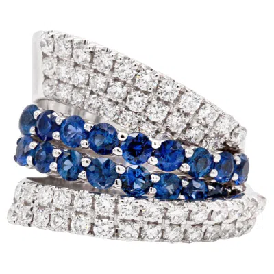 Pre-owned Damiani Sapphire And Diamond 18 Carat White Gold Wide Cocktail Ring