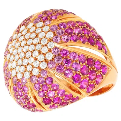 Pre-owned Damiani Sapphire And Diamond Bombe Ring In Blue