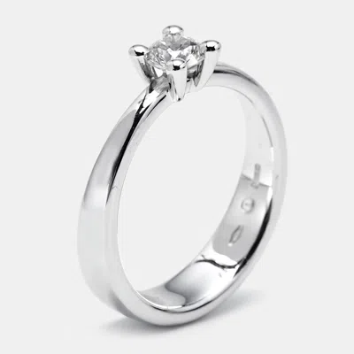 Pre-owned Damiani Solitaire 18k White Gold Ring Size 55
