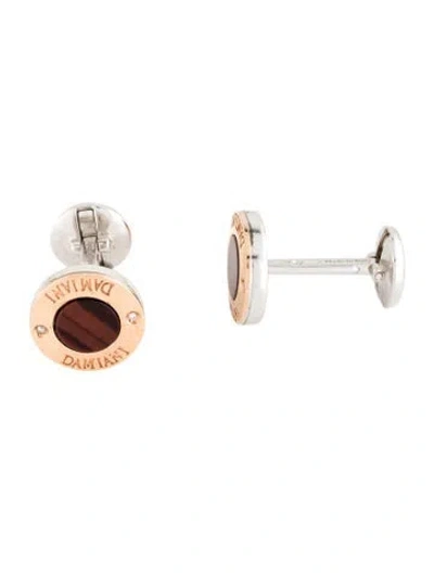 Pre-owned Damiani Tiger's Eye Quartz & Diamond Cufflinks In Multicolor