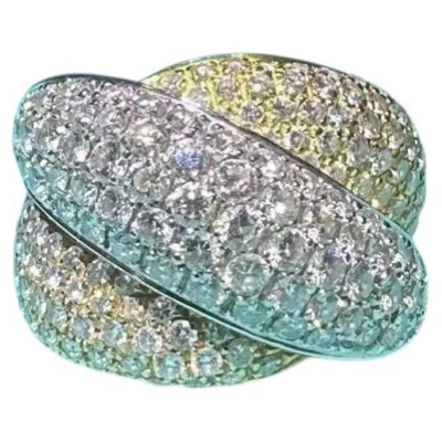 Pre-owned Damiani Vintage Three-tone Gold Luxury Heavy-crafted Full Diamond Ring Size 62 In Multi