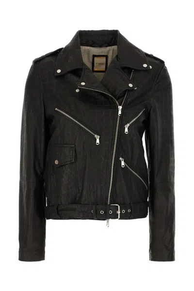 D'amico Leather Belted Biker Jacket In Black