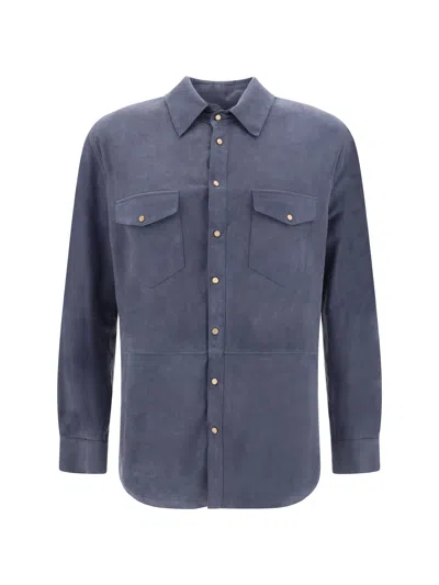 D'amico Leonard Shirt In Suede Beach Indaco