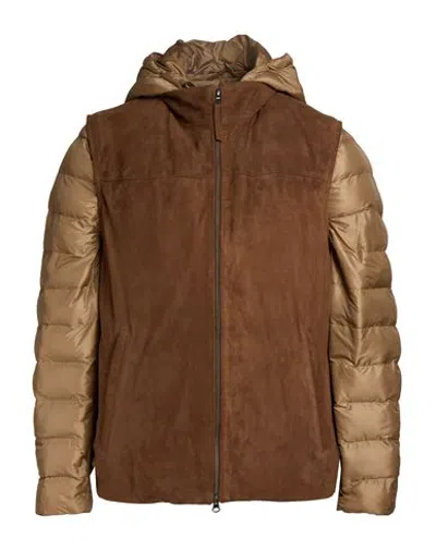 D'amico Man Puffer Tan Size 38 Goat Skin, Nylon In Brown