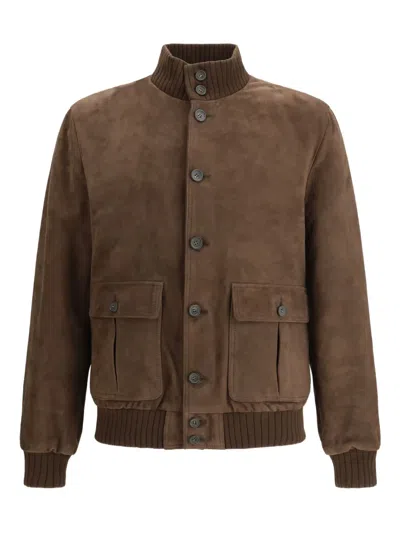 D'amico Suede Goat Leather Jacket In Brown