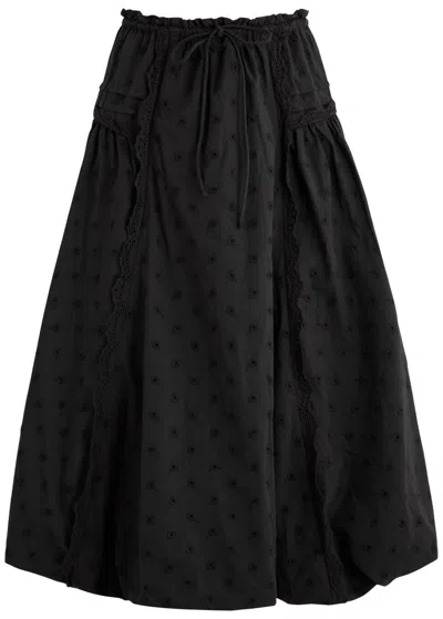 Damson Madder Agatha Broderie Anglaise Cotton Midi Skirt In Black