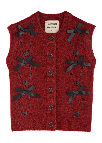 Damson Madder Aggie Bow-embellished Knitted Waistcoat In Burgundy