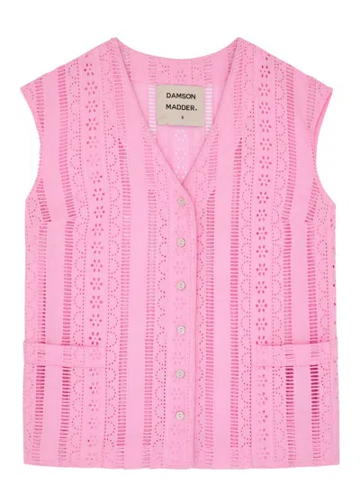 Damson Madder Alys Broderie Anglaise Cotton Waistcoat In Pink