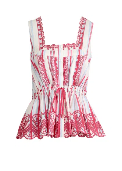 Damson Madder Amaya Blouse Butter Cherry Stripe In White