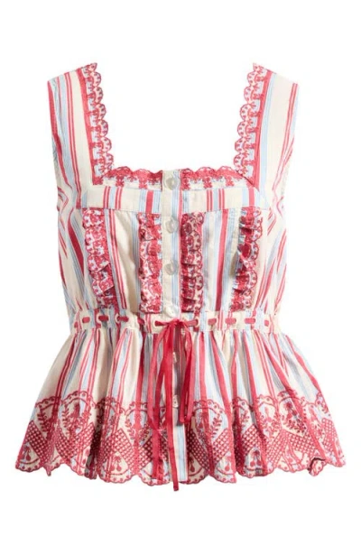 DAMSON MADDER DAMSON MADDER AMAYA EMBROIDERED STRIPE PEPLUM TOP