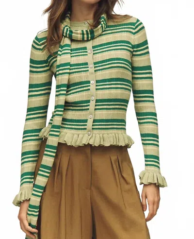 Damson Madder Anelis Cotton Merino Blend Cardigan In Green Stripe In Multi