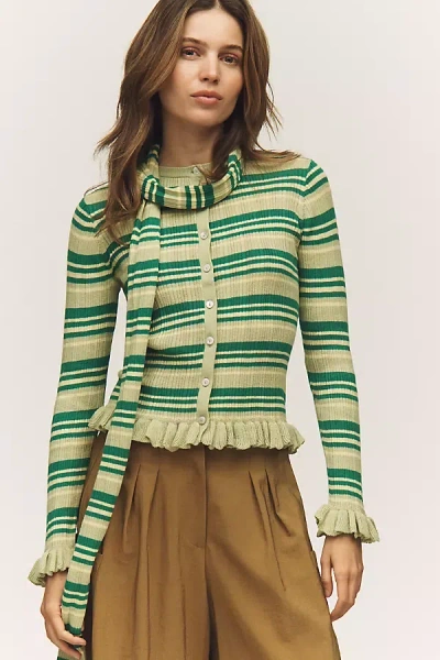 Damson Madder Anelis Cotton Wool Scarf Cardigan In Green