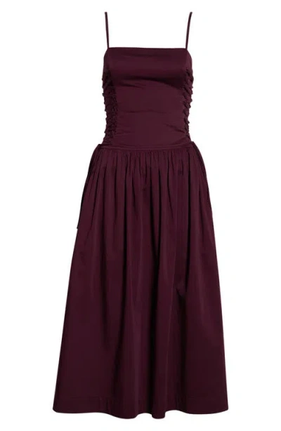 Damson Madder Angelina Organic Cotton Sateen Dress In Burgundy