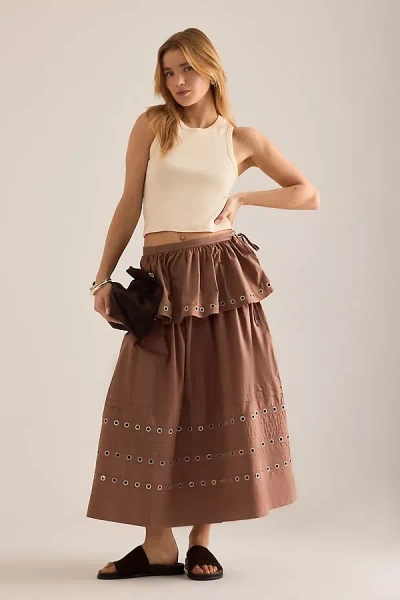 Damson Madder Anika Eyelet Midi Skirt In Brown