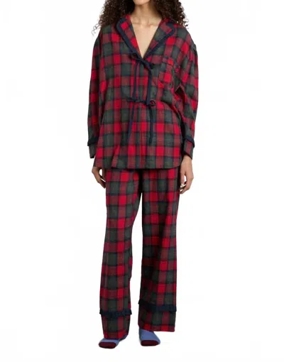 Damson Madder Antonella Pajama Set In Red Tartan In Multi