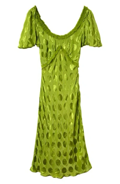 Damson Madder Womens Green Aoife Jacquard-spot Woven Midi Dress