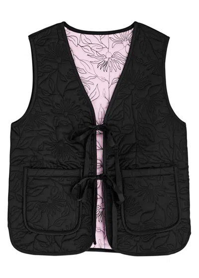 Damson Madder Arte Reversible Embroidered Satin Gilet In Black