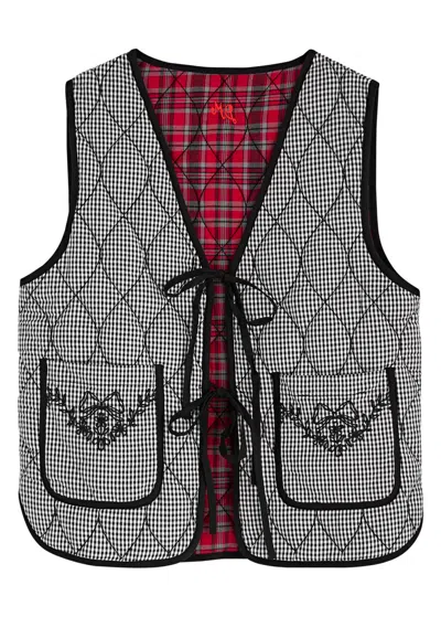 Damson Madder Arte Reversible Quilted Cotton Gilet In Black And White