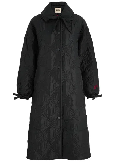 Damson Madder Aubery Bow-quilted Shell Coat In Black