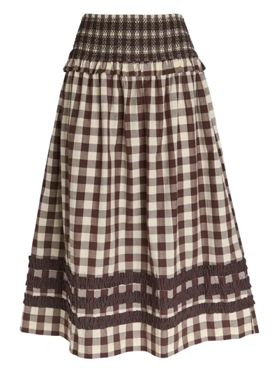 Damson Madder Ava Checked Ruffled Cotton Midi Skirt In Black