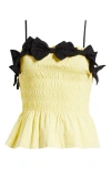 Damson Madder Bea Bow Accent Cotton Peplum Camisole In Yellow