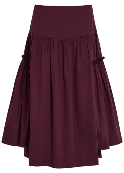 Damson Madder Berta Ruffled Cotton-poplin Midi Skirt In Purple