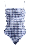 Damson Madder Betty Smocked One-piece Swimsuit In Navy