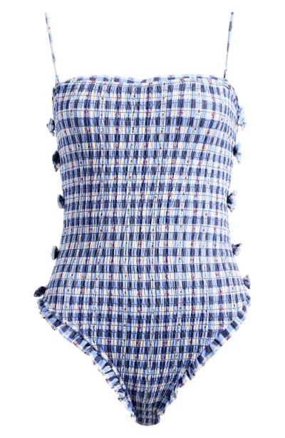 Damson Madder Betty Smocked One-piece Swimsuit In Navy