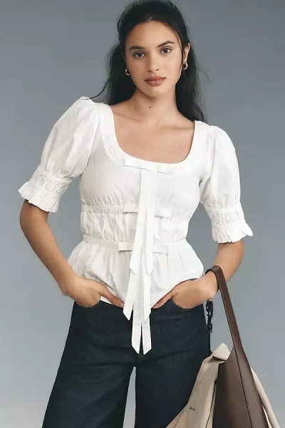 Damson Madder Bianca Ruffle Bow Blouse In White