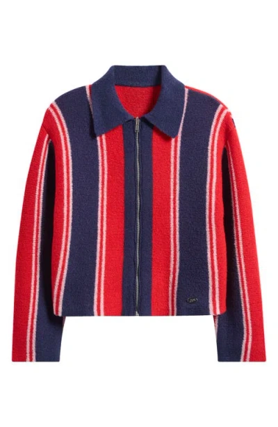 Damson Madder Bibi Stripe Reversible Wool Blend Cardigan In Red