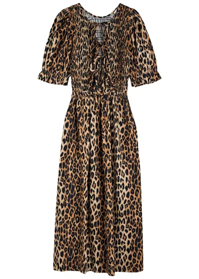 Damson Madder Bluebelle Leopard-print Seersucker Midi Dress