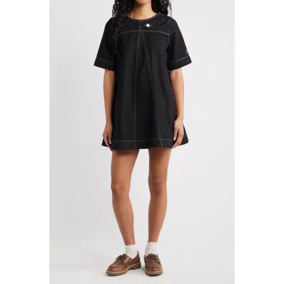 Damson Madder Bridget Organic Cotton Denim Minidress In Black