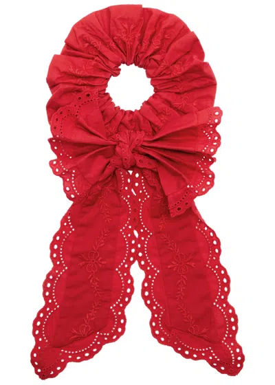Damson Madder Broderie-anglaise Cotton Scrunchie In Red