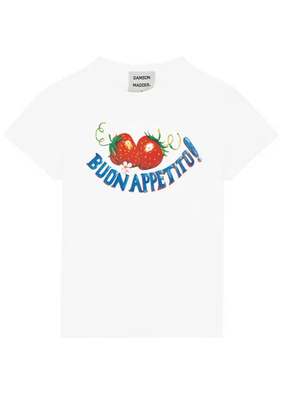 Damson Madder Buon Appetito Printed Cotton T-shirt In White