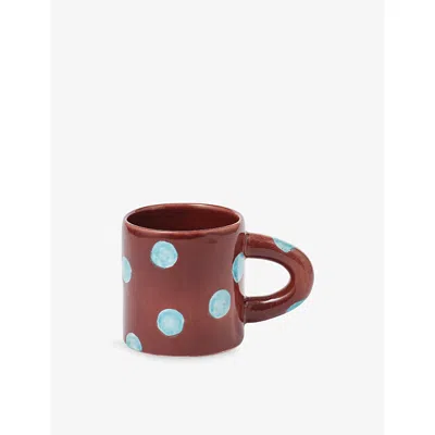 Damson Madder Burgundy Blue Spot Polka-dot Ceramic Mug In Brown