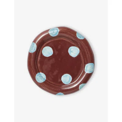 Damson Madder Burgundy Blue Spot Polka-dot Ceramic Saucer In Brown