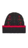 Damson Madder Embroidered Cotton-blend Beanie In Charcoal
