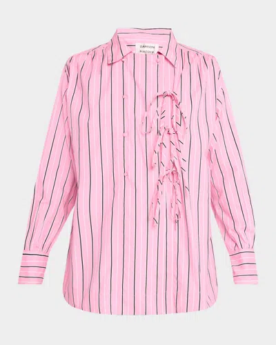 Damson Madder Carmy Striped Double-breasted Ties Shirt In Pink