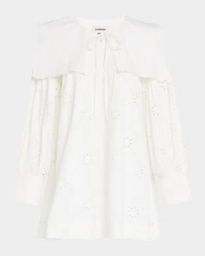 Damson Madder Cassidy Embroidered Long-sleeve Mini Dress In White